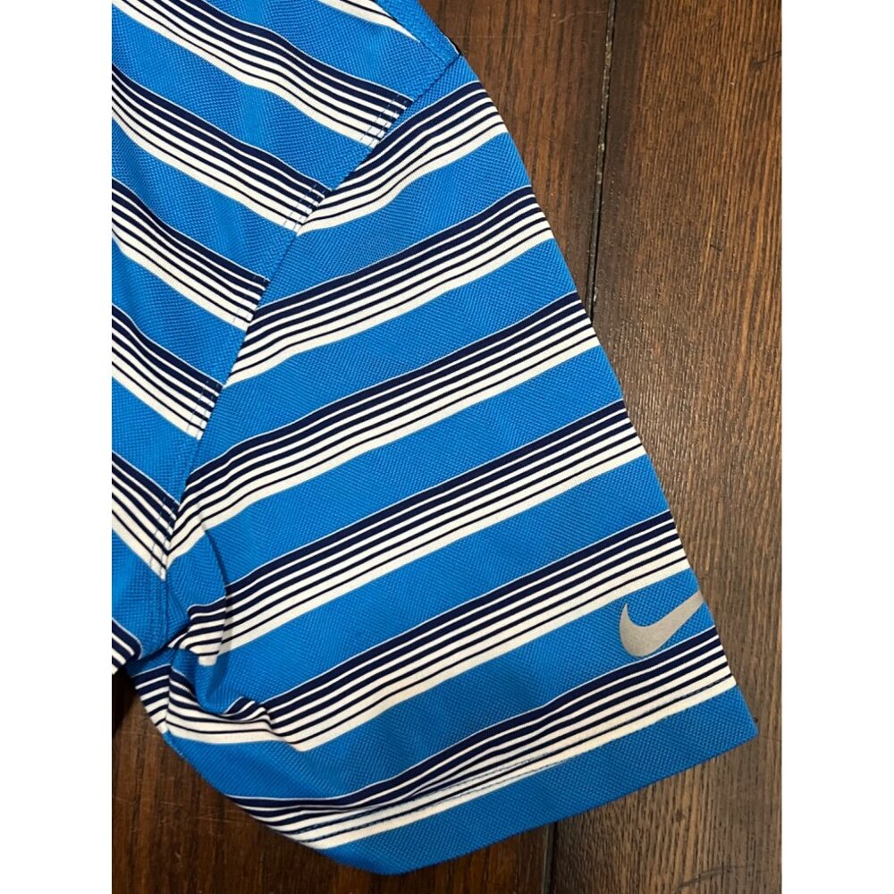 Nike Golf Standard Fit Striped Polo Shirt Blue White Mens Medium Dri-Fit Active - Picture 5 of 9
